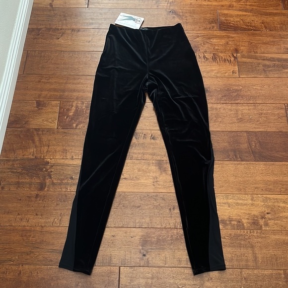 New Velvet & Mesh Leggings In Black Size M - Picture 3 of 13